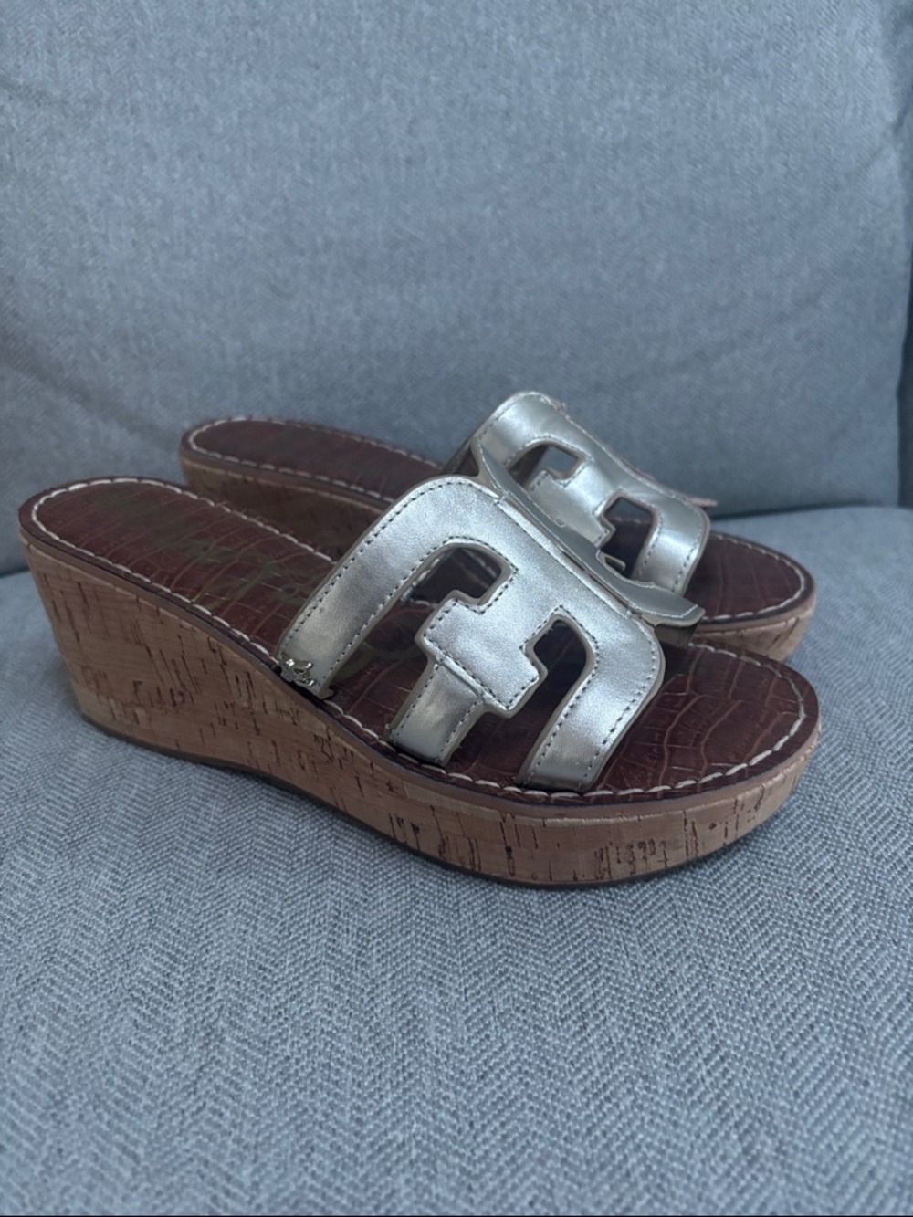 Sam Edelman 7.5 M metallic cork wedge, worn once.